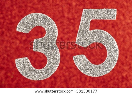 Number thirty-five silver color over a red background. Anniversary. Horizontal