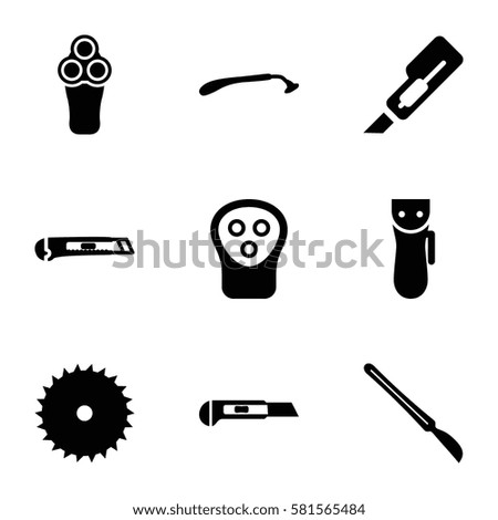 cutter icons set. Set of 9 cutter filled icons such as electric razor, razor, blade saw, cutter