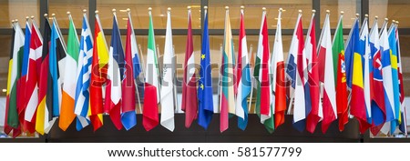 Flags of the European Union. EU flag in the middle.