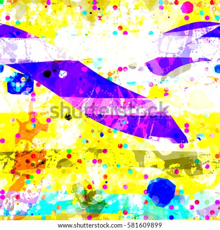Grunge colorful seamless pattern withe stripes, spots, splotches. Watercolor effect. Splatter texture for fabric, home decor, packaging design
