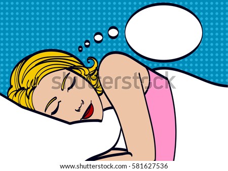 Beautiful girl sleeps in the bedroom.Pop Art girl. Advertising poster. Comic woman.Pop art background. dreamy, attractive, morning, lying in bed, resting woman, resting, cute, art, pop.