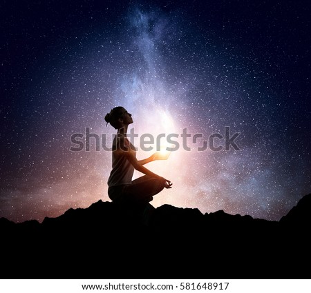 Yoga as physical and spiritual therapy . Mixed media Royalty-Free Stock Photo #581648917