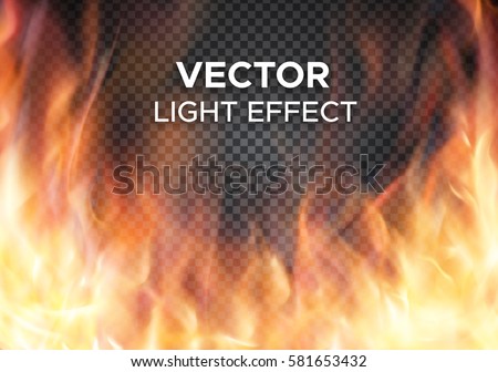 Burning fire flames on checkered background. Vector special light effect