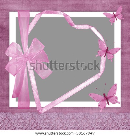 Photo frame for a girl with a heart, a bow and butterflies
