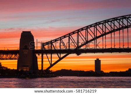 Silhouette of the southern pylon of the Sydney Harbour Bridge, Sydney, Australia