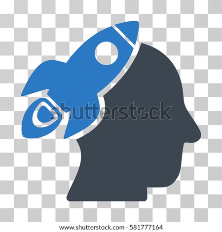 Space Rocket Thinking Head vector icon. Illustration style is a flat iconic bicolor smooth blue symbol on a transparent background.