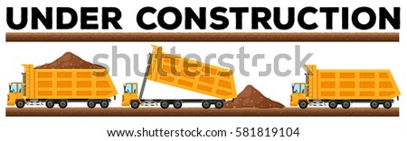 Underconstruction scene with three dump trucks illustration