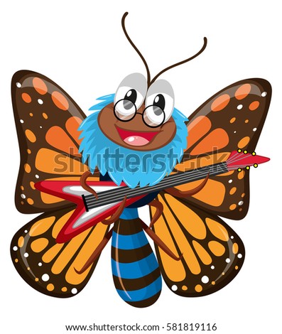 Butterfly playing electric guitar illustration