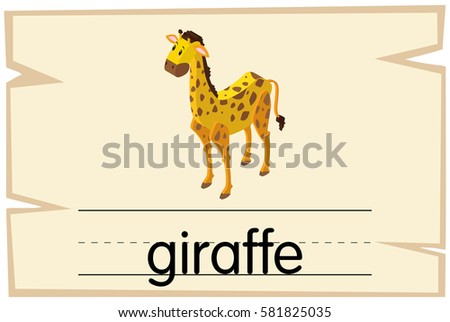 Wordcard design for word giraffe illustration