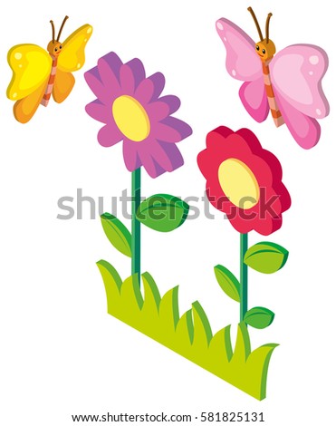 3D design for butterflies and flowers illustration