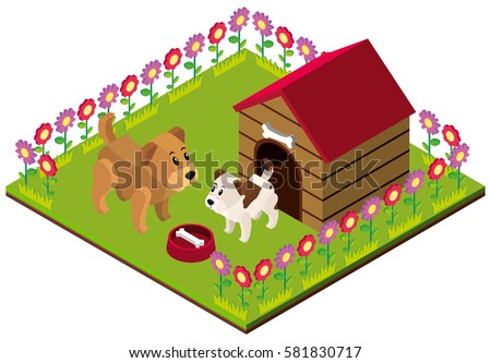 3D design for dogs in the yard illustration