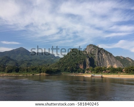 Beautiful river landscape with mountains in laos