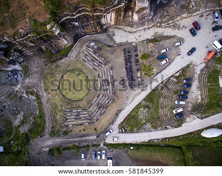 Aerial Photography Shot of Parking Area in Tebing breksi Yogyakarta