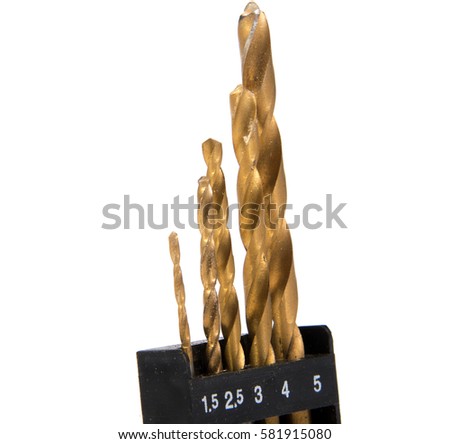 Drill bits for wood and concrete of different sizes isolated
