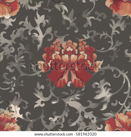 Seamless chinese pattern. Watercolor style wallpaper with floral ornament pattern. Vector Illustration.