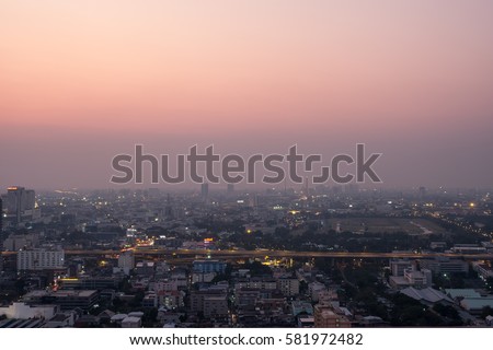 cityscape of bangkok, Thailand with Pastel color pink and purple sky with sunset
