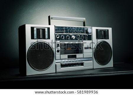 Vintage radio boombox on dark background