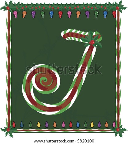 Hand drawn Capital J inspired by candy canes, with festive background. File contains no gradients.