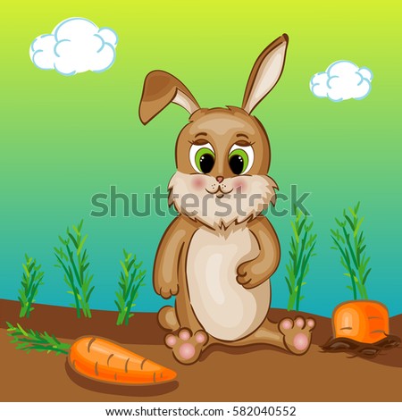 Brown Rabbit Character with Carrot, Vector Illustration