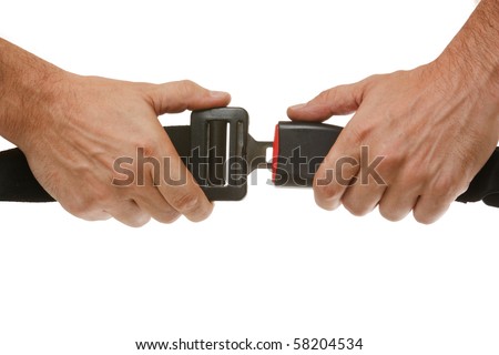 hands button safety belt  isolated on a white background Royalty-Free Stock Photo #58204534