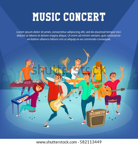 Cartoon Teenage Music Concert. Concept music character. vector illustration