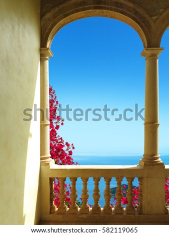 ancient patio with a view to the mediterranean sea