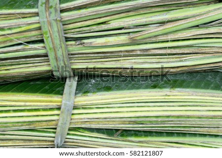 Banana leaf for sale at the market in Thailand, Textures