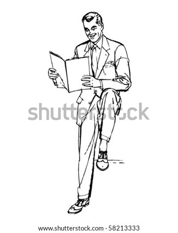 Business Man Reading - Retro Clip Art