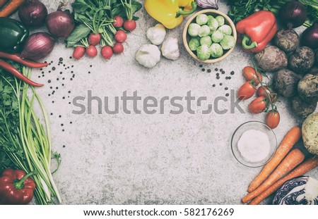 food background cooking ingredient kitchen meal vegetarian vegetable health top view space board table blank concept - stock image