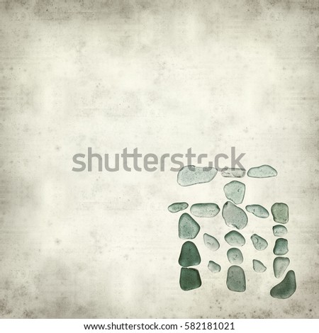 textured old paper background with chinese characters made of seaglass, yu, rain symbol