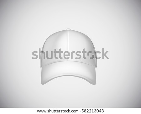 Realistic front view white baseball cap isolated on white background vector illustration.