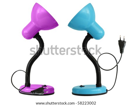 Pink and blue desk-lamps isolated on white background