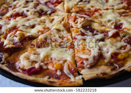 Tasty homemade pizza background