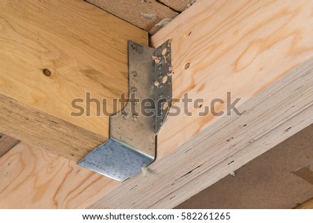 close up view of a joist truss bracket Royalty-Free Stock Photo #582261265