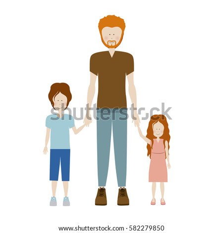 color silhouette with kids and dad with redhead vector illustration