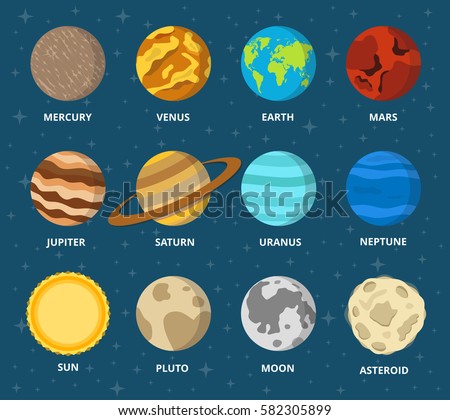 Planet icon set. Planets with names -… Stock Photo 578568799 - Avopix.com