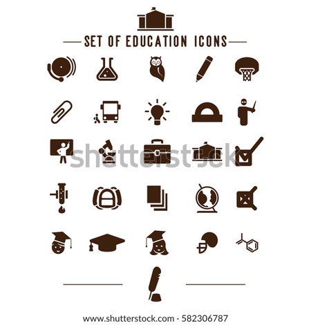 A set of scientific and pedagogical icons. School set. Icons for education and training.