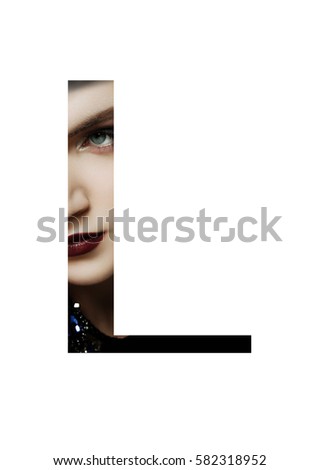 L letter beauty makeup girl creative fashion font on black