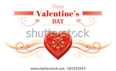 Happy Valentines day border, red chocolate box heart. Romance, love text lettering, isolated frame white background. Cute romantic Valentine banner vector illustration. Flat elegant sign design