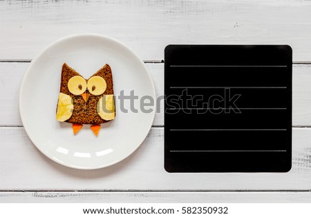 kids menu owl shaped sandwich place for text top view