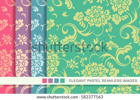 Elegant seamless pastel background set spiral curve flower vine