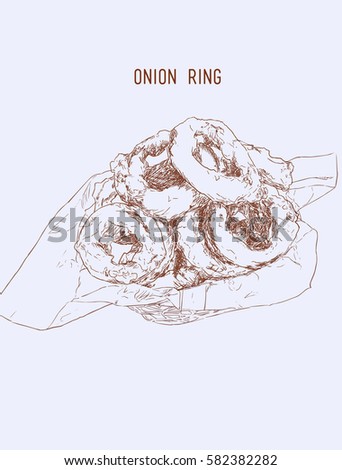 Onion rings on paper wrap in basket, Hand drawn Highly detail illustration vector.