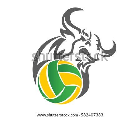 Modern Confidence Animal Sport Illustration Logo - Volley Ball Bull Symbol