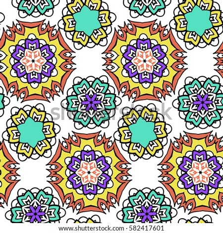 Mandala seamless background pattern, floral elements, flowers decorative ornament. Vector illustration in oriental style.