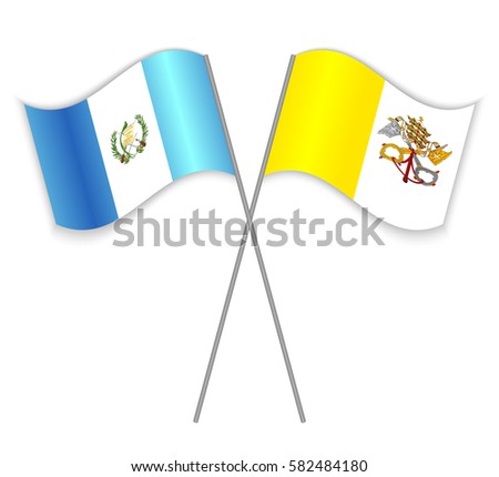 Guatemalan and Vatican crossed flags. Guatemala combined with Vatican City State isolated on white. Language learning, international business or travel concept.