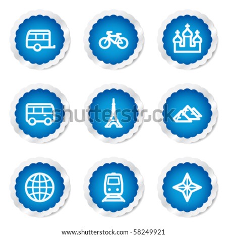Travel web icons set 2, blue stickers series