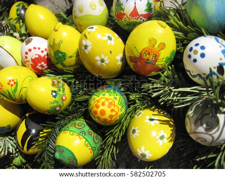 Background with Easter Eggs decorated by children