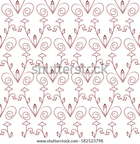 Abstract seamless pattern. Vector illustration. Pattern of geometric and floral elements. Image of repeating and alternating constituent elements. Decorative red ornament