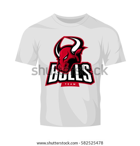 Red furious bull sport vector logo concept isolated on white t-shirt mockup. Modern web infographic professional team pictogram. Premium quality wild animal t-shirt tee print illustration.