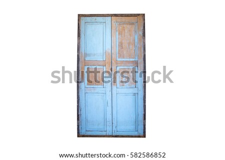 Old Wooden color door white  isolated on white background.